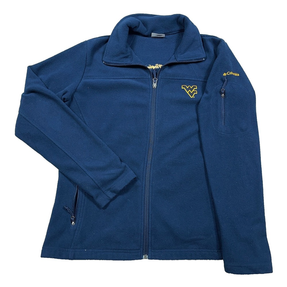 West Virginia Mountaineers Jacket Women Large Blue Columbia Fleece Full Zip WVU